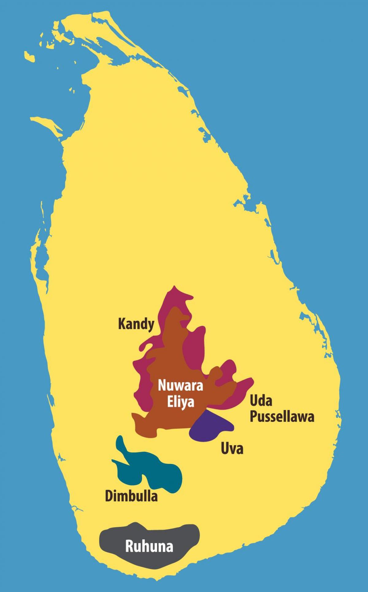 plantaže čaja karti Šri Lanke 