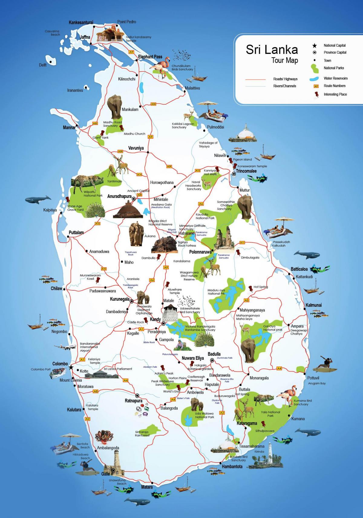 turističkih mjesta na Šri Lanki karti