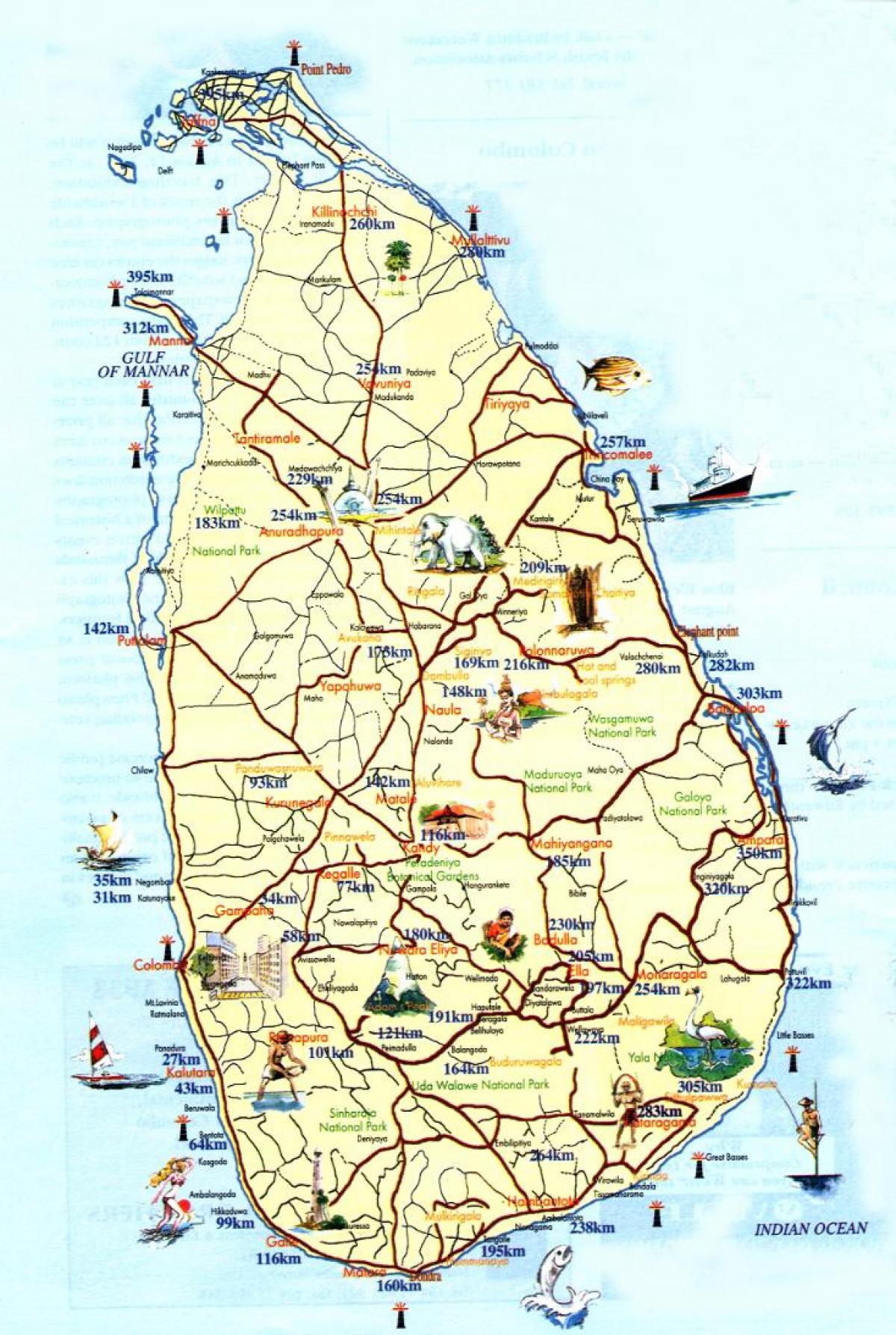 karta Šri Lanka turistička naselja
