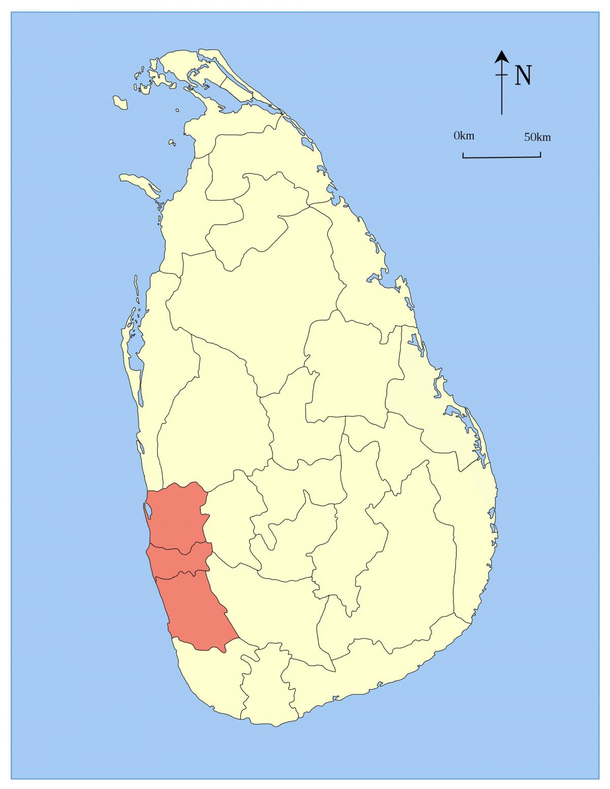 karta Šri Lanka zapadna provincija