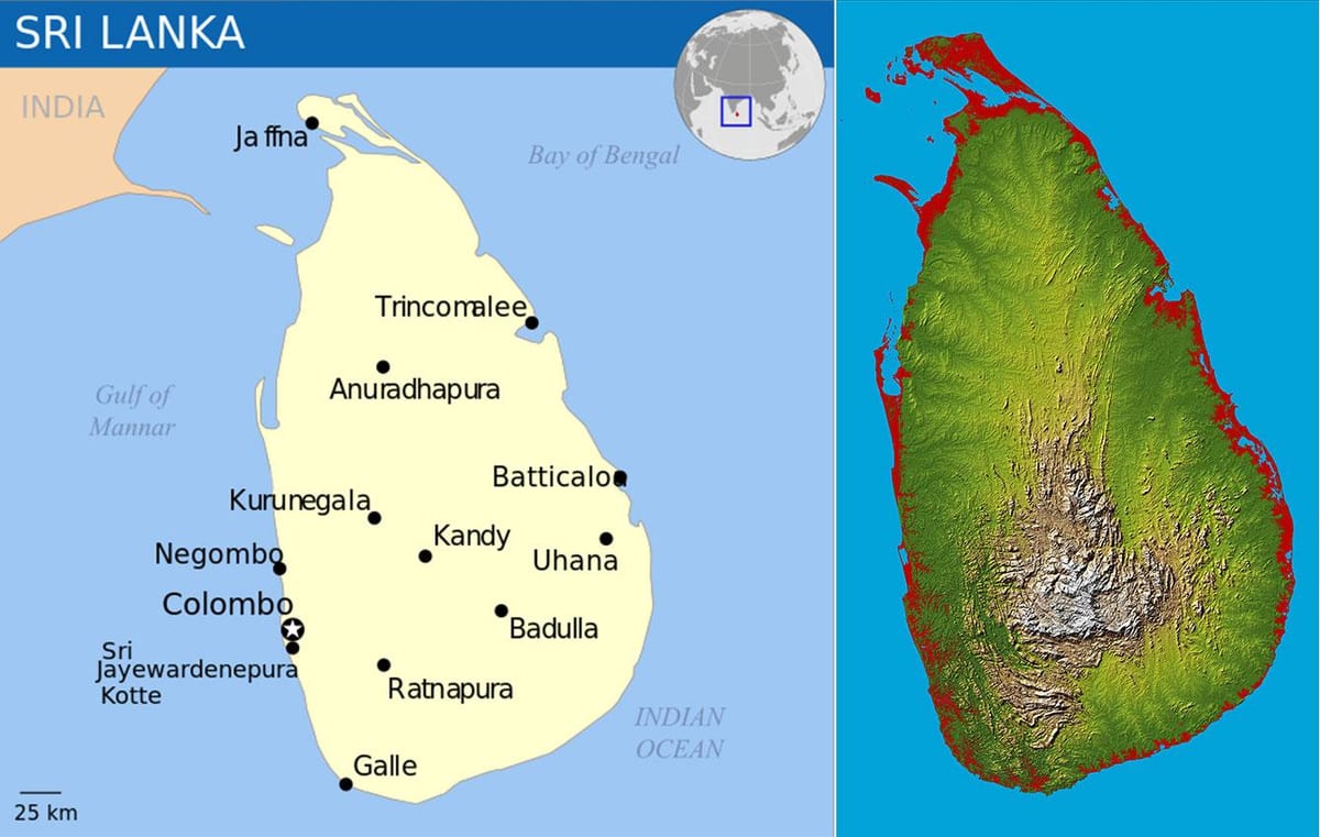 karta Šri Lanke topografski