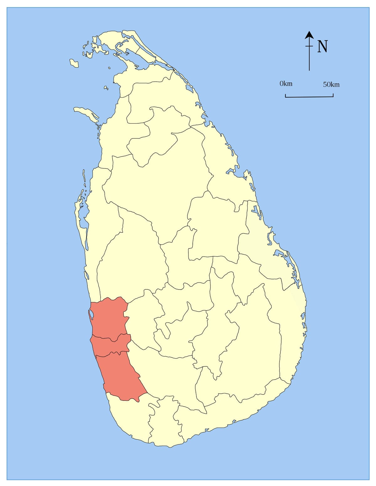 karta Šri Lanka zapadna provincija