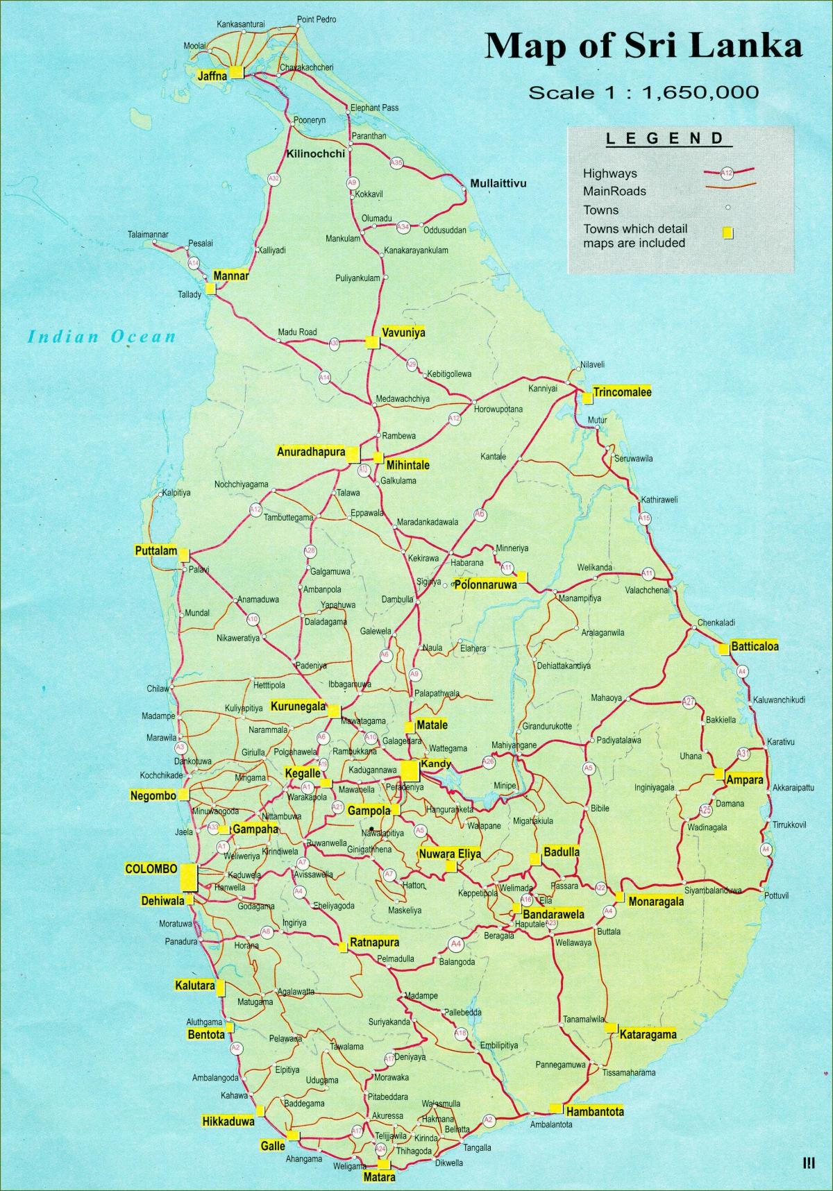 karta Šri Lanke na karti i udaljenosti