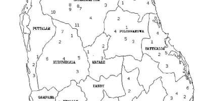 Karta Šri Lanke na karti crna i bijela