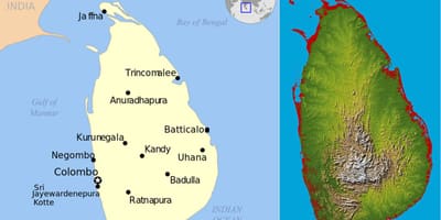 Karta Šri Lanke topografski